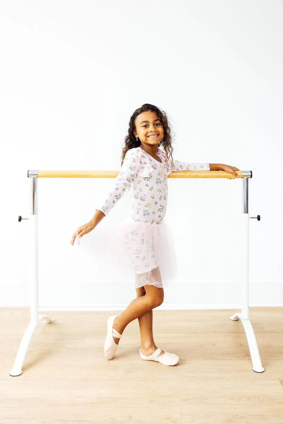 Mila & Rose pastel petals tutu shorts for girls in light pink with floral print long sleeve top
