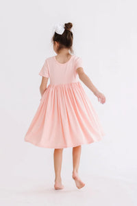 Girls peach twirl dress for girls short sleeve with pockets in soft fabric size 4 to 6