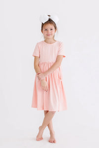 Peach twirl dress for girls short sleeve pocket dress in size for young girls