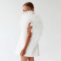 girls white party dress with large ruffled tulle sleeves, suitable for toddlers and kids