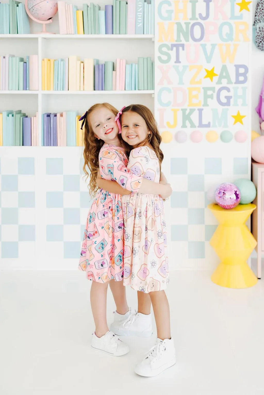 Girls peanut butter jelly dress for girls short sleeve twirl pocket dress in pastel colors for kids