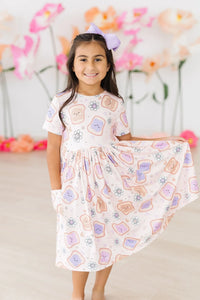 Girls peanut butter jelly dress for girls by Mila & Rose twirl pocket dress short sleeve
