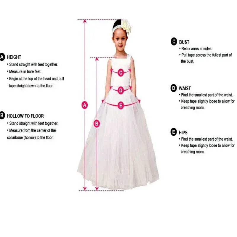 young girl wearing white pearl lace christening gown standing straight for measurement guide