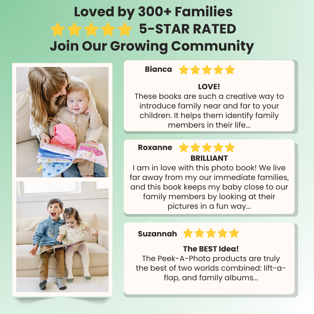 Peek A Photo interactive books for toddlers with colorful pages promoting family bonding and Walgreens photo gift coupons