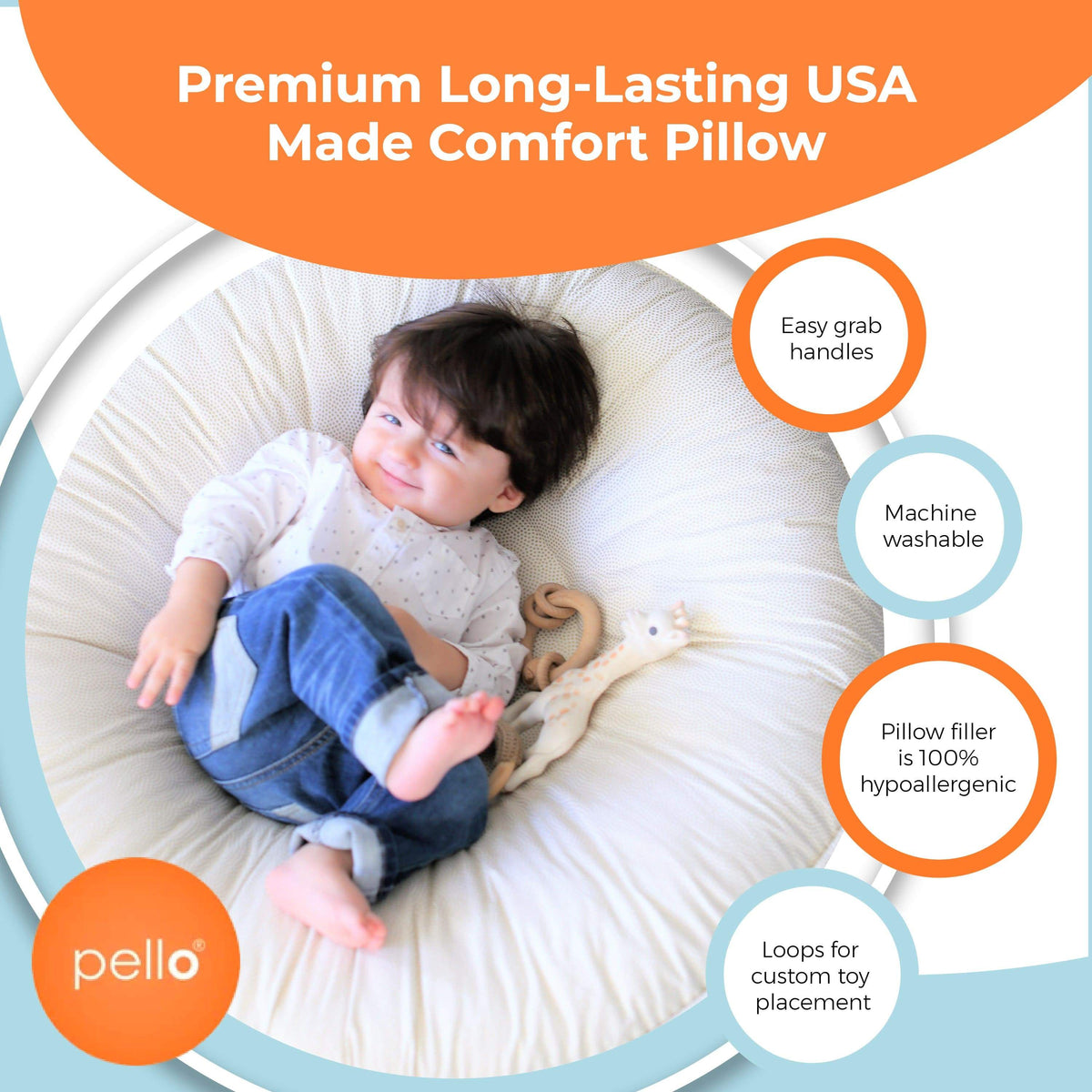 Sadie Light Pink Toddler Floor Cushion by Pello with a child on a round, supportive play cushion