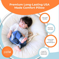 Sadie Light Pink Toddler Floor Cushion by Pello with a child on a round, supportive play cushion