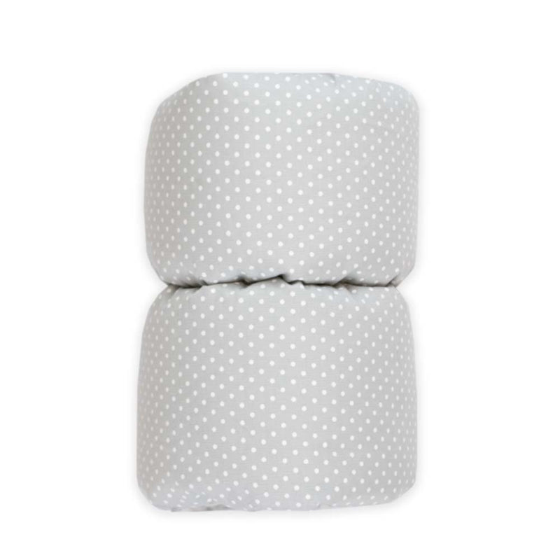 Serenity Gray Comfy Cradle nursing arm pillow with a polka dot design, perfect for comfortable feeding sessions for new moms.