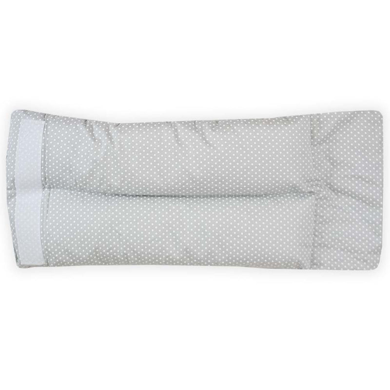 Serenity Gray Comfy Cradle nursing arm pillow with a dotted pattern, designed for comfortable feeding and support for both mother and baby.