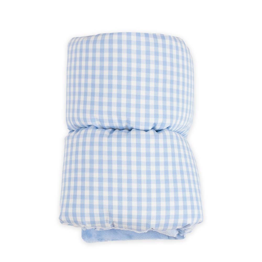 Tommy Light Blue Comfy Cradle nursing arm pillow, featuring a soothing light blue gingham design, perfect for supporting your baby during feeding time.