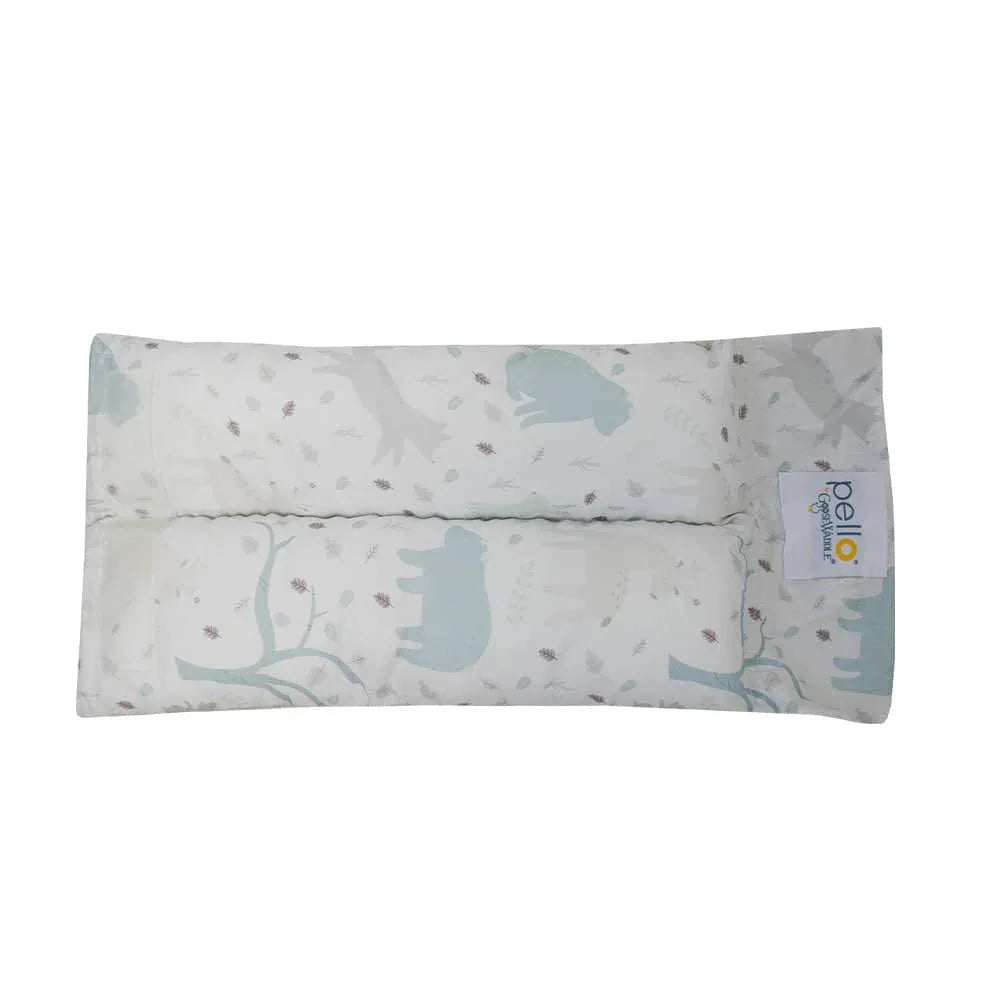 Goosewaddle nursing pillow in cream with light blue animal prints for newborns