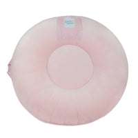 Pink floor cushion for toddlers made of soft plush fabric with round shape for comfortable seating