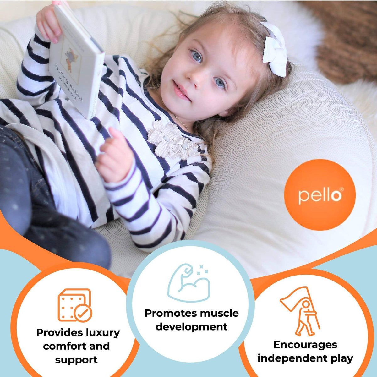 White cotton toddler floor cushion by Goosewaddle with plush texture supporting comfort and independent play