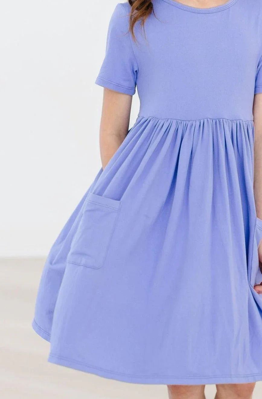 Girls periwinkle twirl dress for girls short sleeve with pocket by Mila & Rose