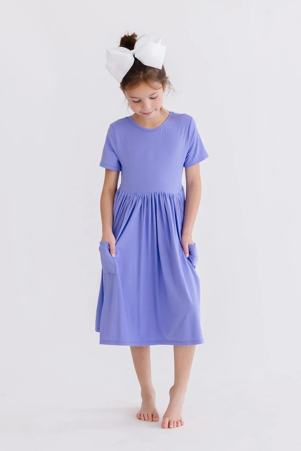 Girls periwinkle twirl dress for girls short sleeve with pockets midi length
