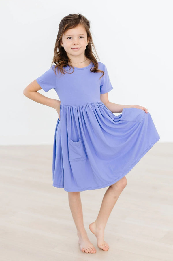 Girls periwinkle twirl dress for girls short sleeve with pocket by Mila & Rose