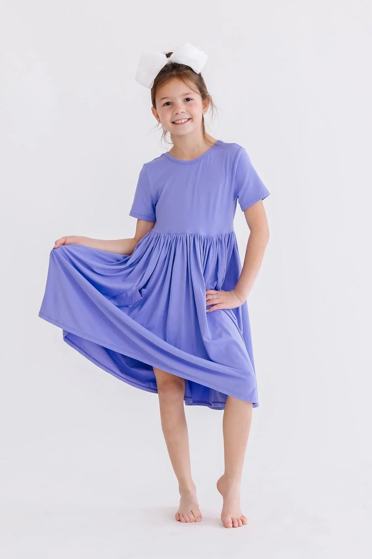 Girls periwinkle twirl dress for girls short sleeve pocket dress by Mila & Rose