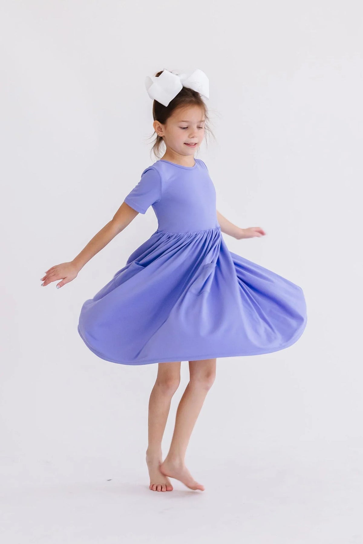 Girls periwinkle twirl dress for girls short sleeve pocket dress by Mila & Rose