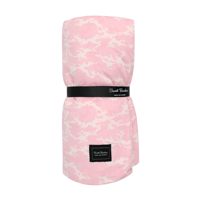 Phoenix Big Kid Cloud Blanket in pink and white camo pattern, double-layer jersey with breathable, silky-soft comfort.