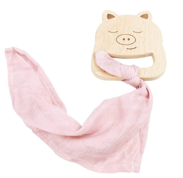 Goosewaddle® Pig Wooden Teether and Blanket Set - The Palm Beach Baby