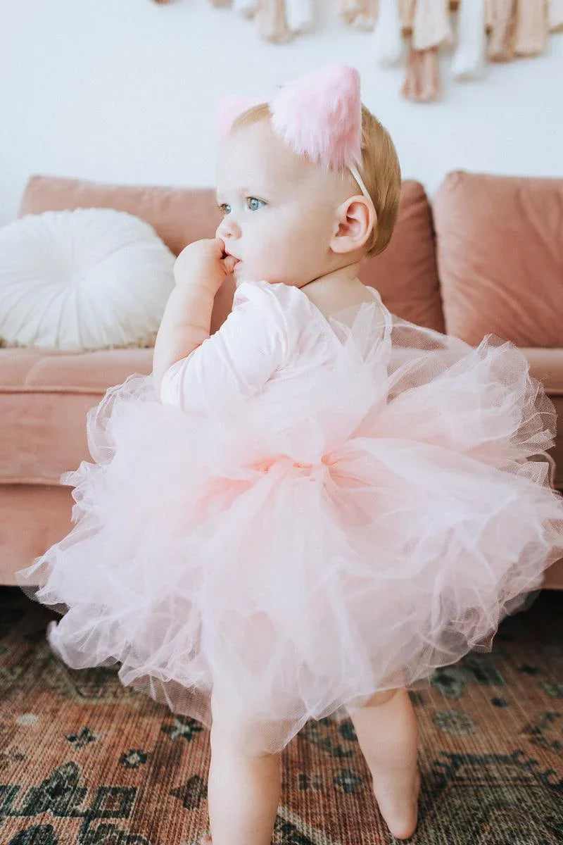 Pink ballet leotard for girls toddler tutu dress with 3/4 sleeves and fluffy tulle skirt