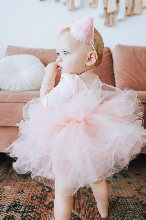 Pink ballet leotard for girls toddler tutu dress with 3/4 sleeves and fluffy tulle skirt