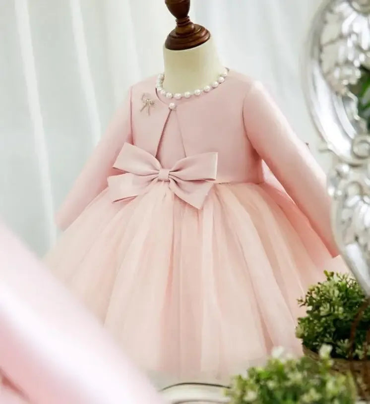 Elegant Pink Baptism Dress for Girls with Jacket—The Palm Beach Baby