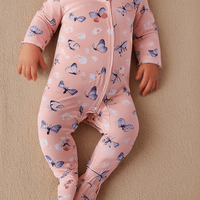 Pink Butterfly Daisy Bamboo Zipper Footie - The Palm Beach Baby