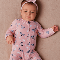 Pink Butterfly Daisy Bamboo Zipper Footie - The Palm Beach Baby