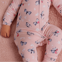 Pink Butterfly Daisy Bamboo Zipper Footie - The Palm Beach Baby