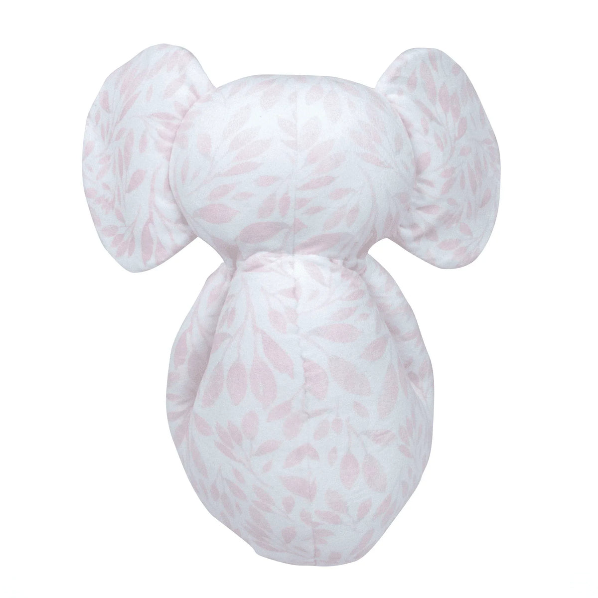 Goosewaddle pink elephant plush toy for infants with soft printed leaf pattern fabric