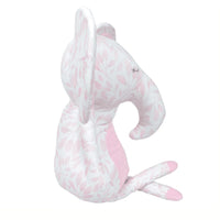 Goosewaddle pink elephant plush toy for infants with soft printed leaf pattern in pastel pink and white
