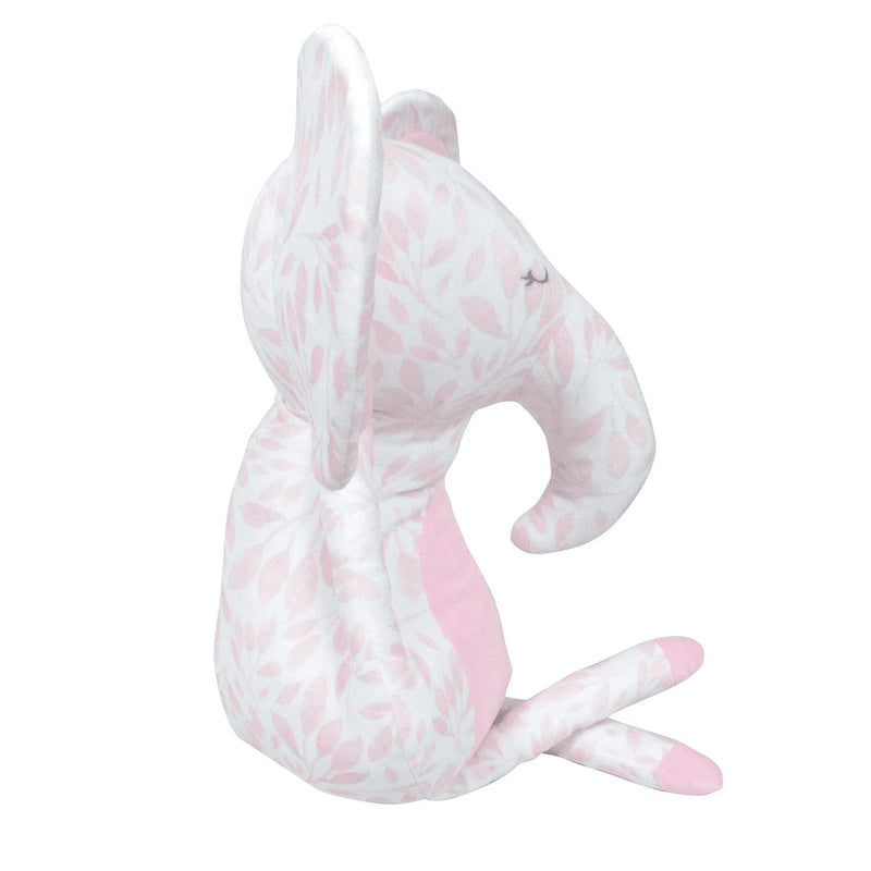 Goosewaddle pink elephant plush toy for infants with soft printed leaf pattern in pastel pink and white