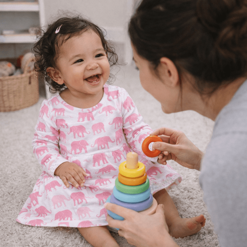 Pink Elephant Swirly Girl Dress - The Palm Beach Baby Sweet Bamboo