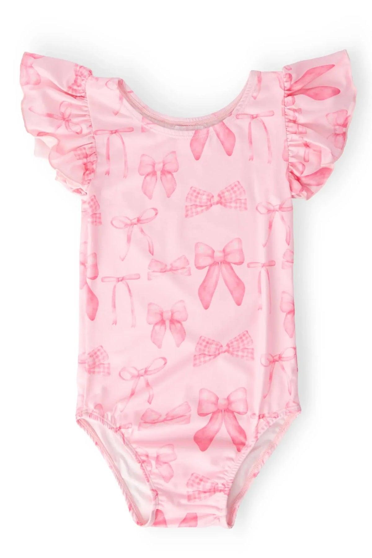 pink flutter sleeve baby leotard with bow patterns for infants