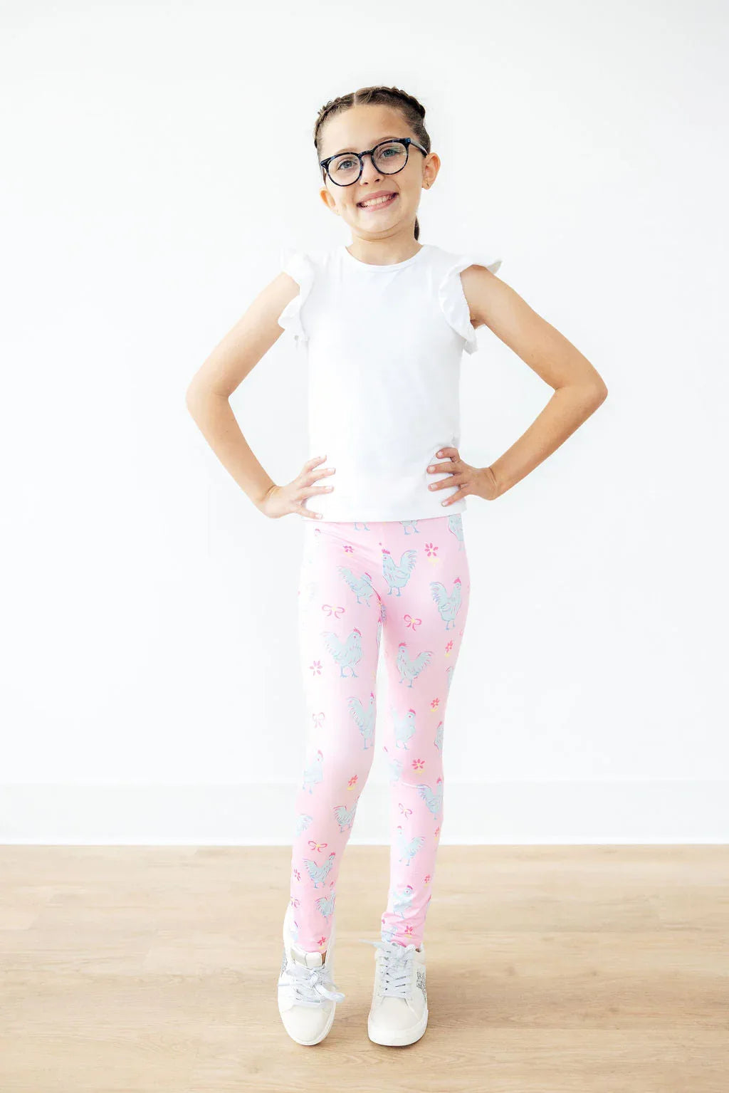 Mila & Rose pink girls active leggings with colorful print, kids size with comfortable fit