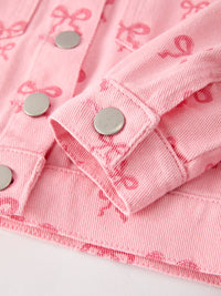 Girls pink butterfly denim jacket with silver snap buttons from Rylee Faith Designs
