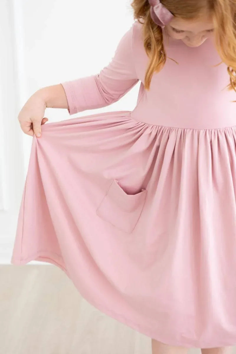 Girls pink girls twirl dress with pockets 3/4 sleeve from Mila & Rose for young children