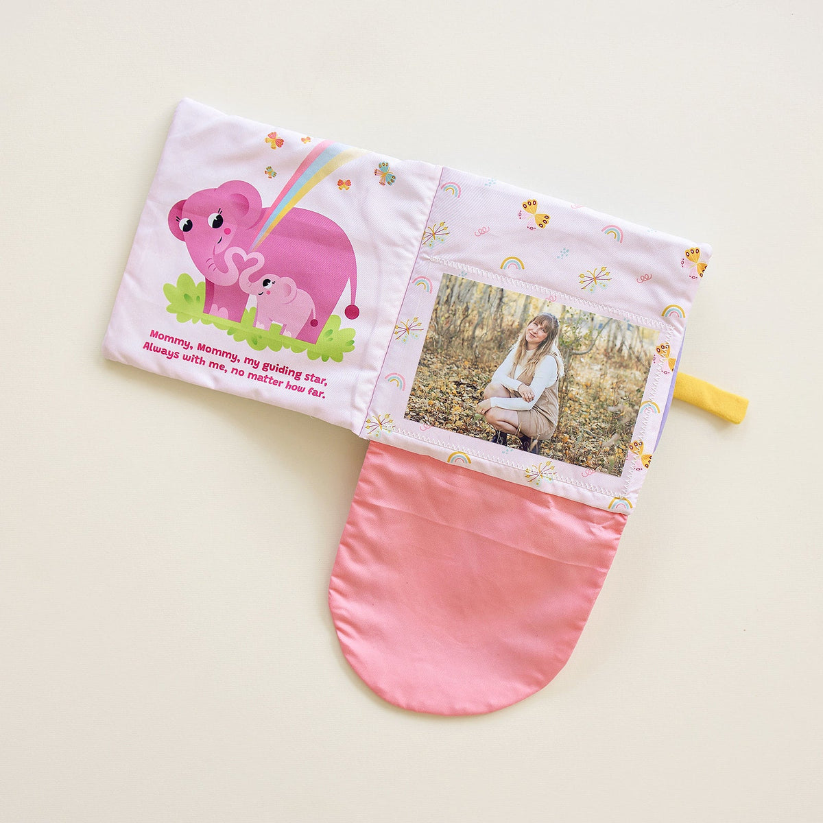 Peek-A-Photo interactive books pink elephant design with photo slot for toddlers