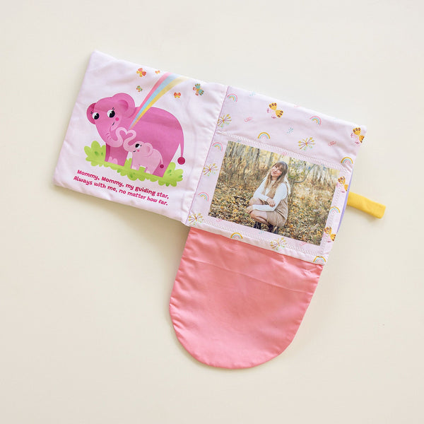 Peek-A-Photo interactive books pink elephant design with photo slot for toddlers