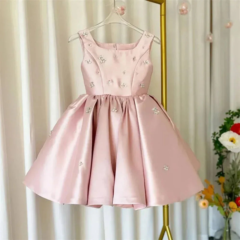 Elegant Pink Satin Girls Elegant Dress - The Palm Beach Baby