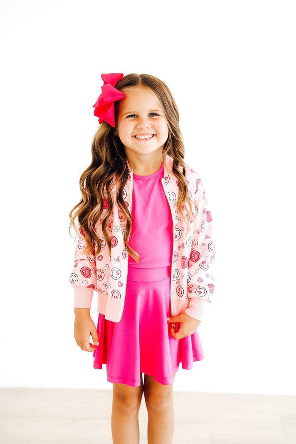 Girls pink satin jacket with heart pattern, long sleeve by Mila & Rose, child size