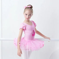 Pink sequin tutu dress for girls toddler with puff sleeves and ballet shoe sequin detail
