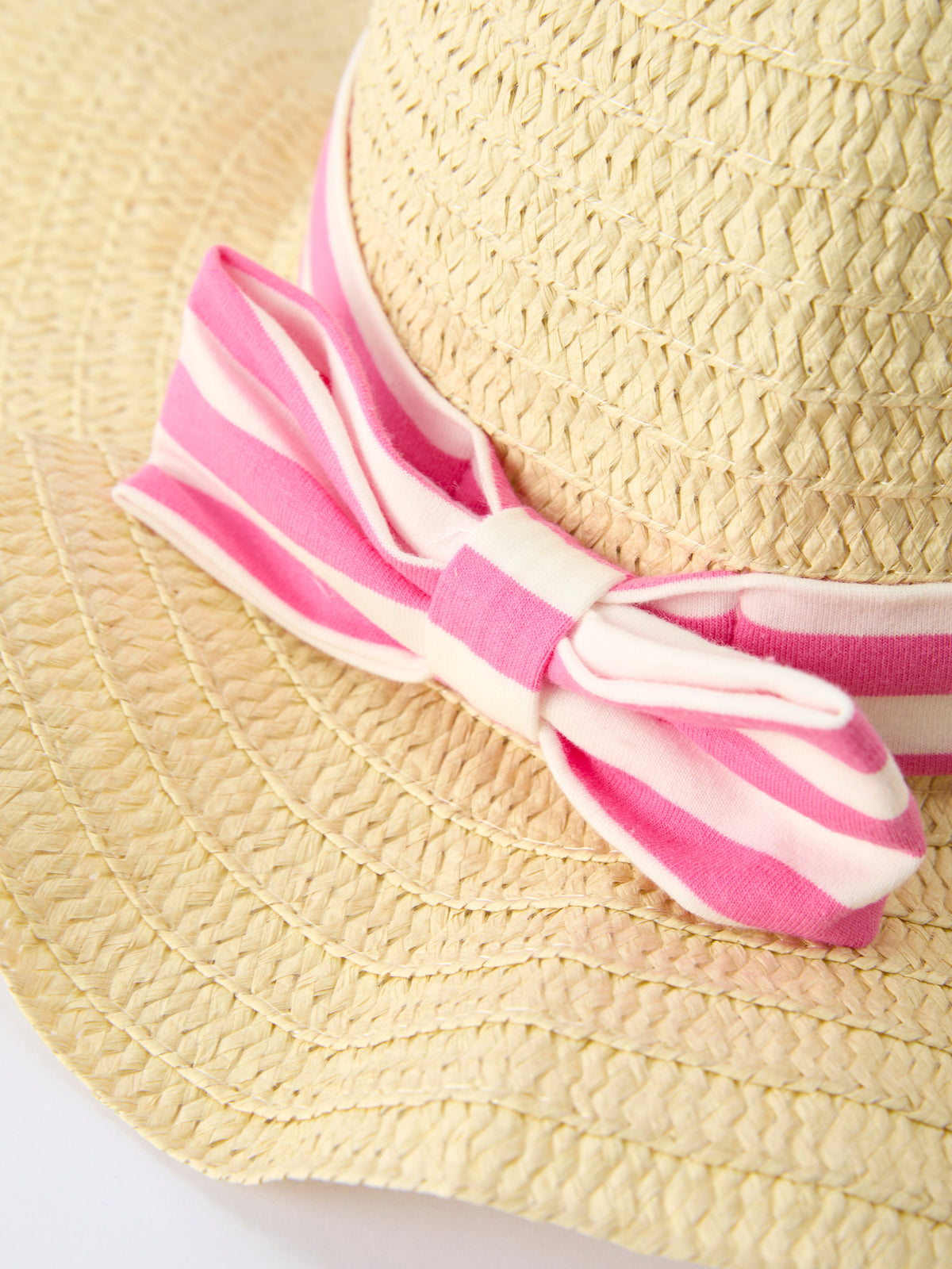 Girls straw hat with pink striped bow matching pink striped girls dress with hat by Rylee Faith Designs