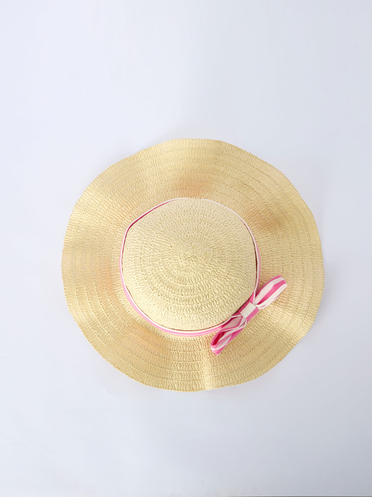 straw hat with pink striped bow detail for girls matching pink striped girls dress with hat