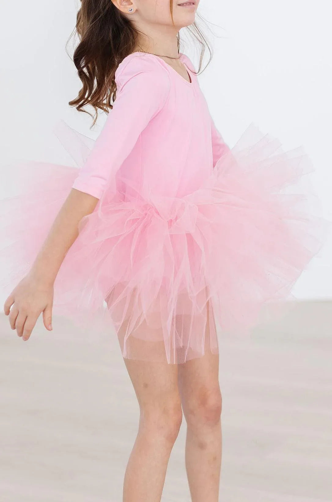 Girls pink tutu leotard for girls 3/4 sleeve with fluffy tulle skirt by Mila Rose