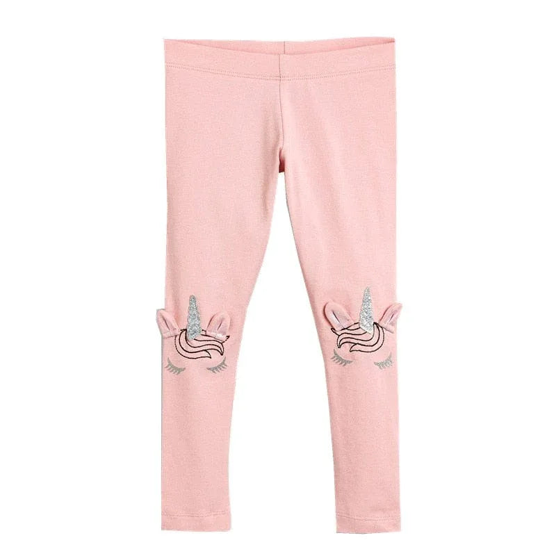 girls pink unicorn leggings for girls with glitter unicorn horn and closed eyes design