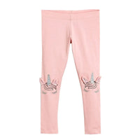 girls pink unicorn leggings for girls with glitter unicorn horn and closed eyes design