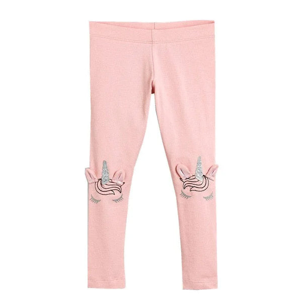 girls pink unicorn leggings for girls with glitter unicorn horn and closed eyes design