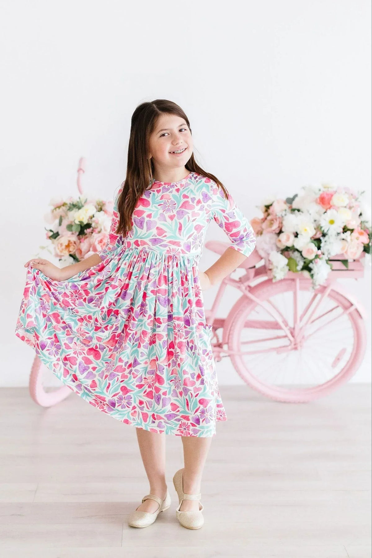 Mila & Rose Pink Watercolor Heart Dress for Girls - The Palm Beach Baby