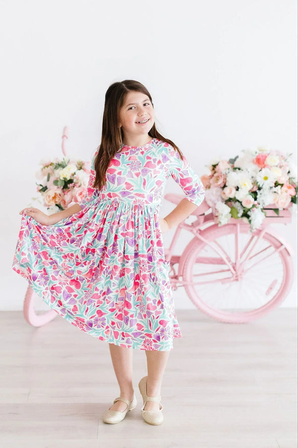 Mila & Rose Pink Watercolor Heart Dress for Girls - The Palm Beach Baby